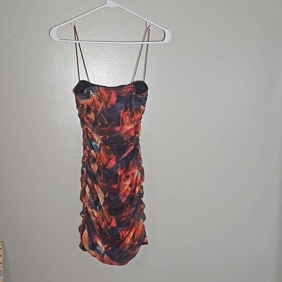 NWT PrettyLittleThing Multi Print Mesh Cup Detail Ruched Bodycon Dress Sz 0 - Picture 8 of 13
